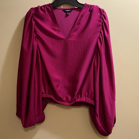 Express Balloon Sleeve V-Neck Blouse - Color Pink - Size Small - Picture 3 of 10
